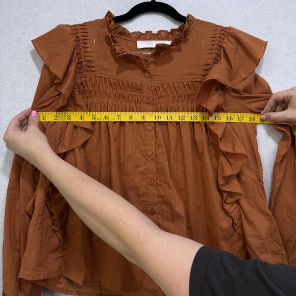 ASTR The Label Blouse Womens XS Ruffle Long Sleeve Button Top Ginger Brown - Picture 8 of 10